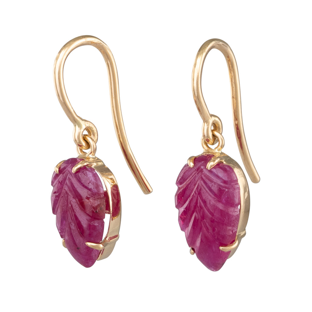 Carved Ruby Leaf Earrings