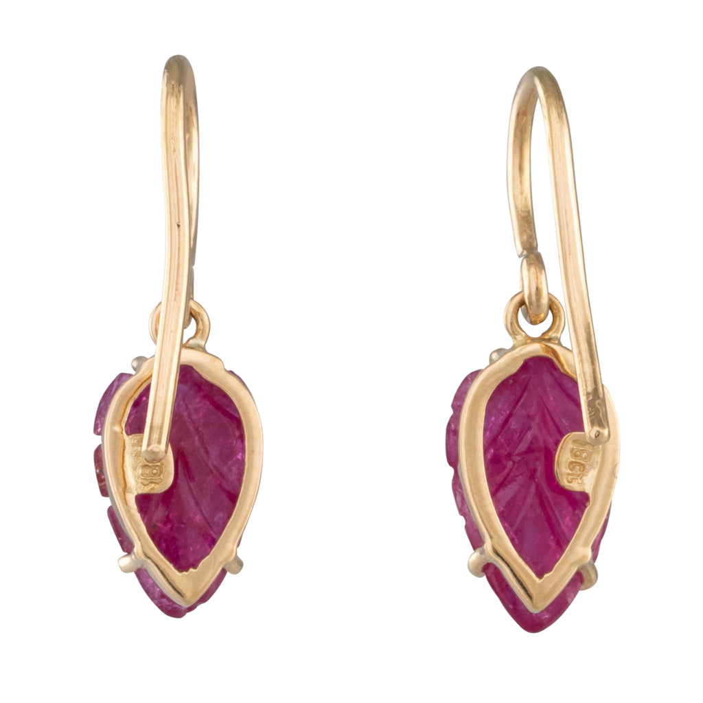 Carved Ruby Leaf Earrings