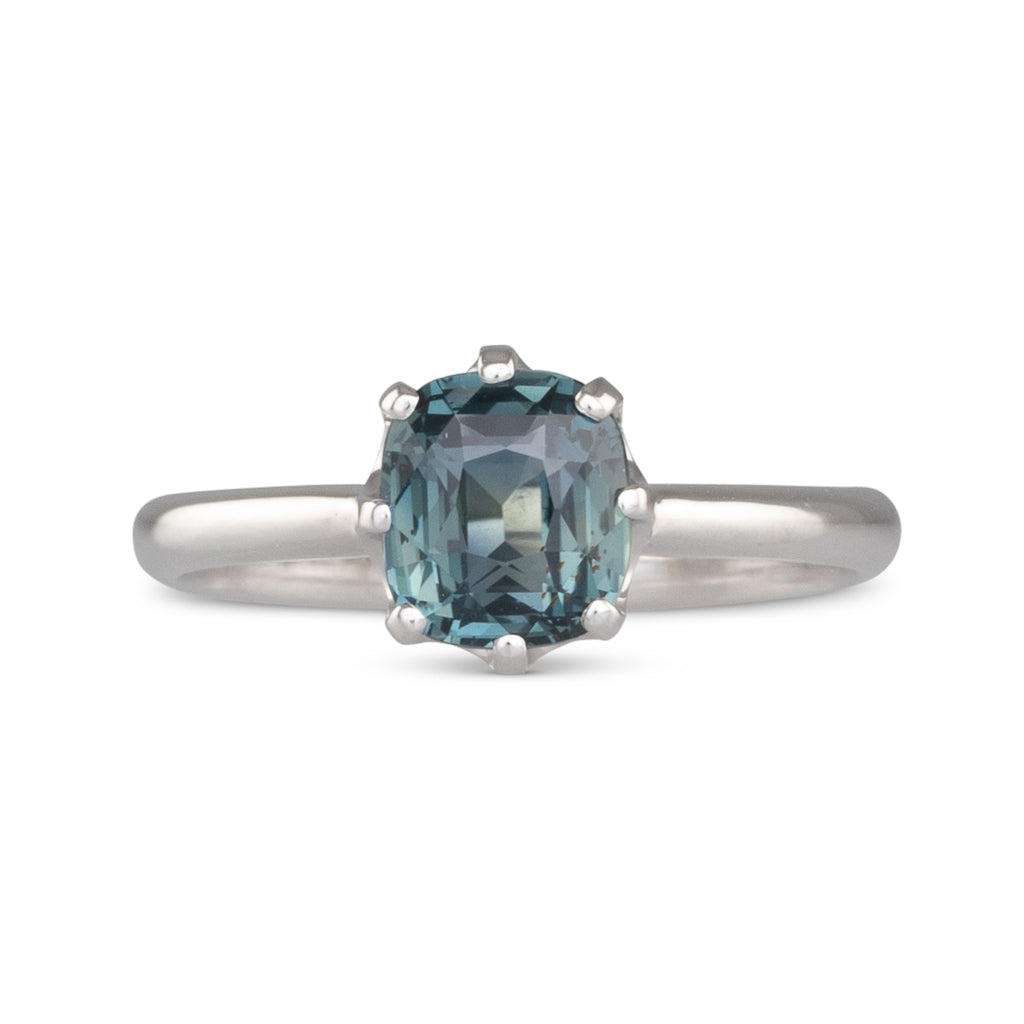 Unheated Blue Green Sapphire Ring