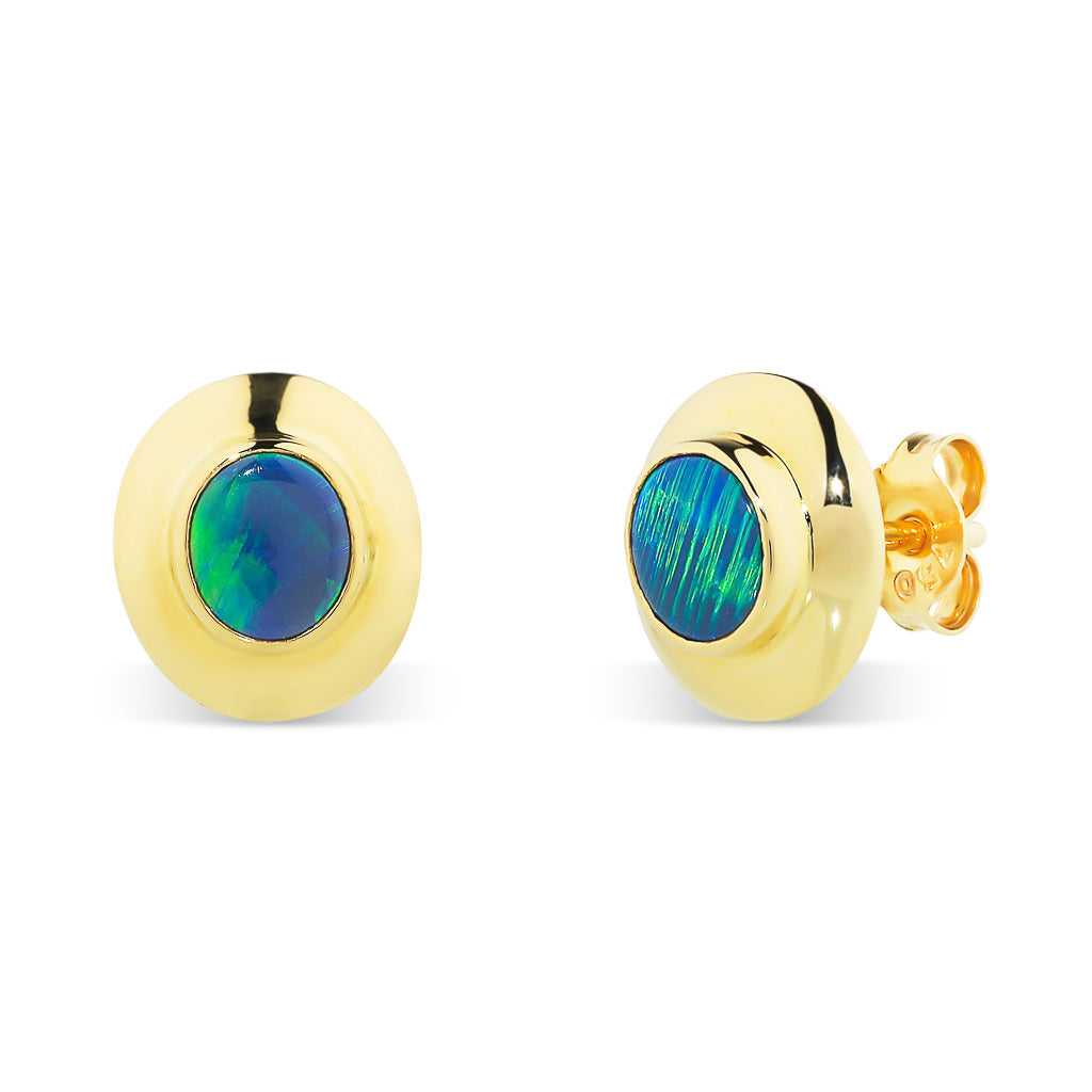 Solid Black Opal Stud Earrings