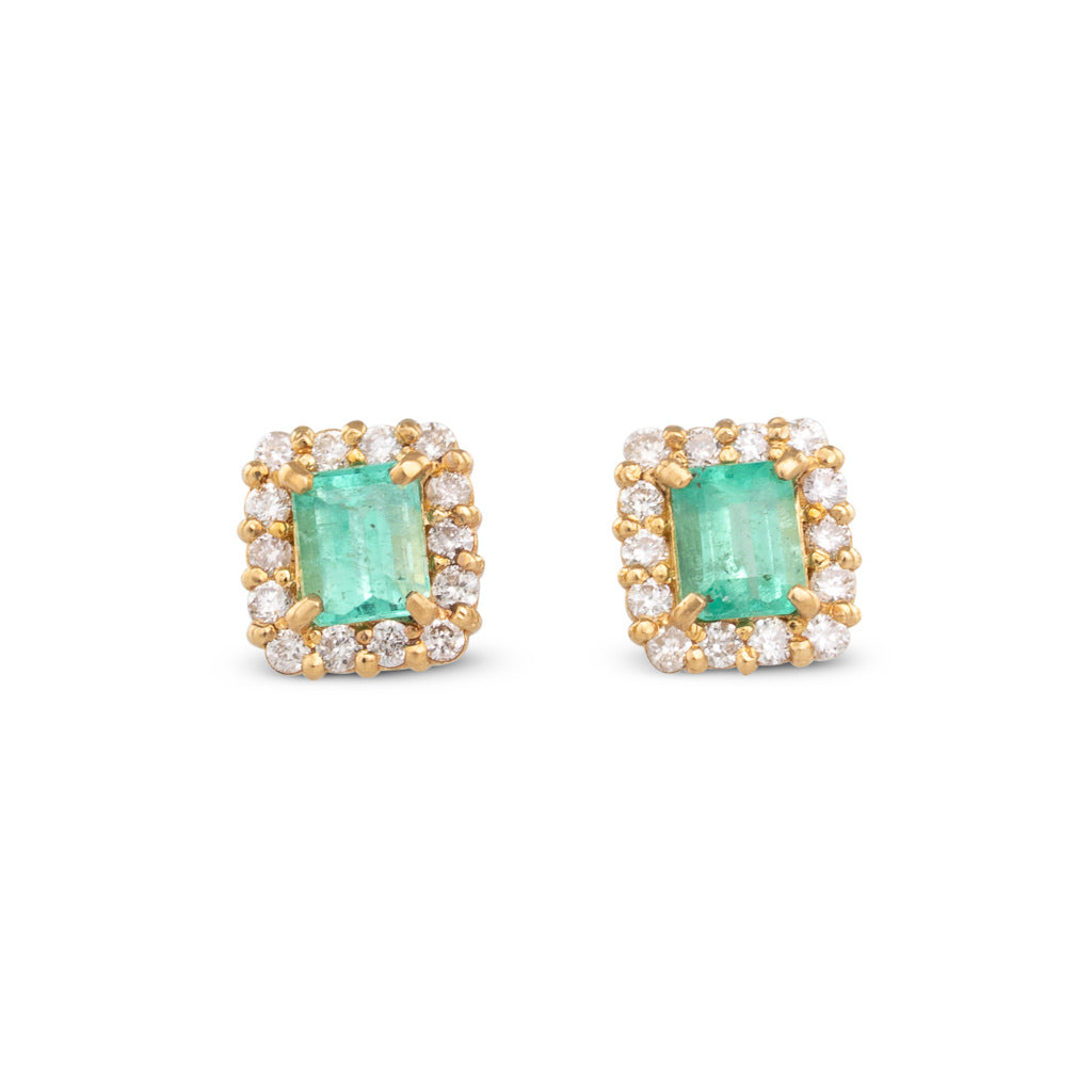 Emerald & Diamond Stud Earrings