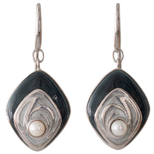 Green/Grey Enamel Akoya Earrings