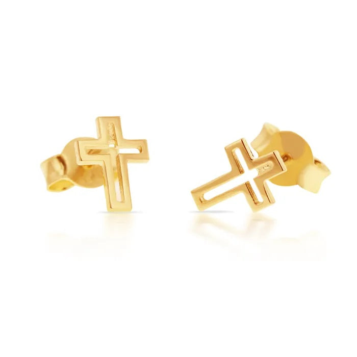 9ct Yellow Gold Cross Earstuds