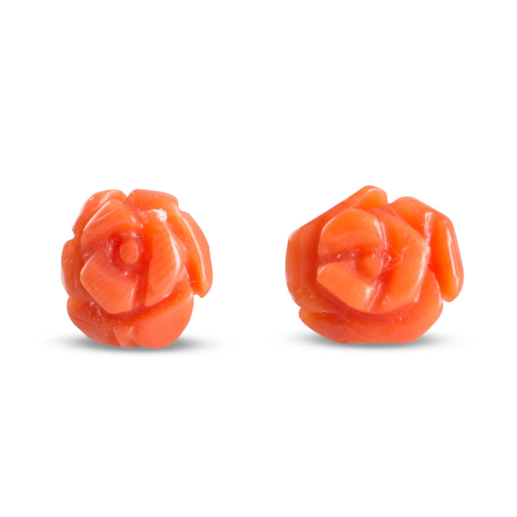 Carved Coral Rose Stud Earrings