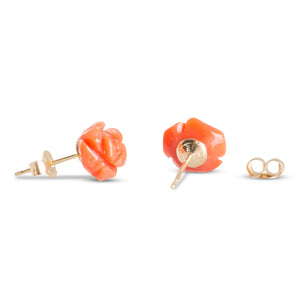 Carved Coral Rose Stud Earrings