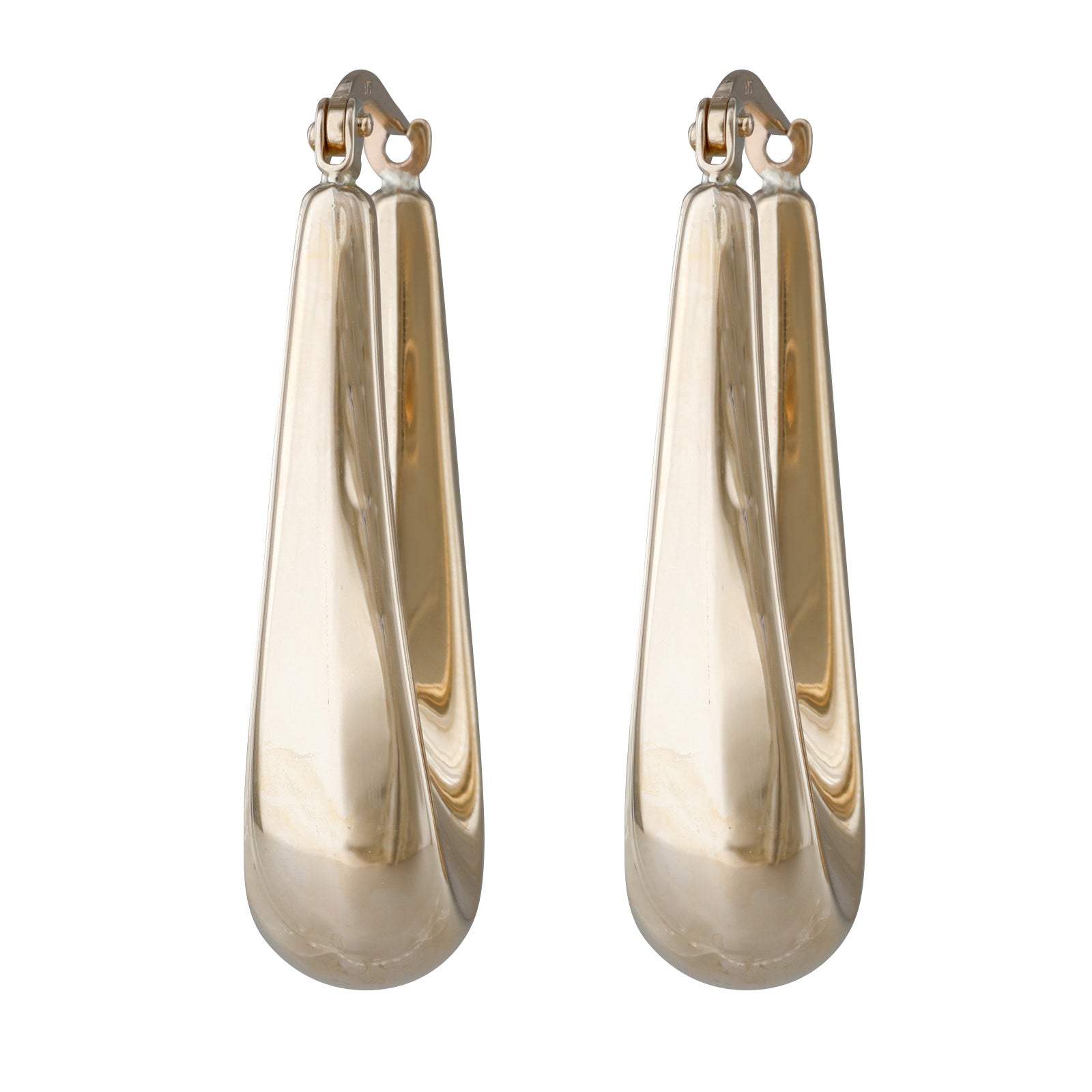 Elongated Yellow Gold Hoop Earrings