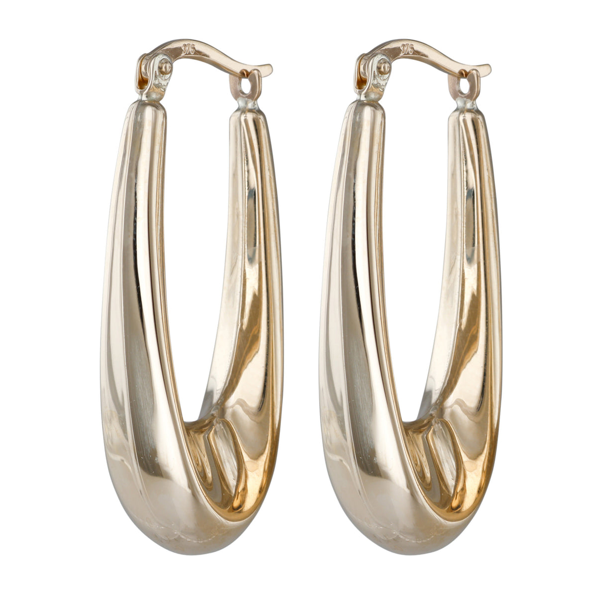 Elongated Yellow Gold Hoop Earrings