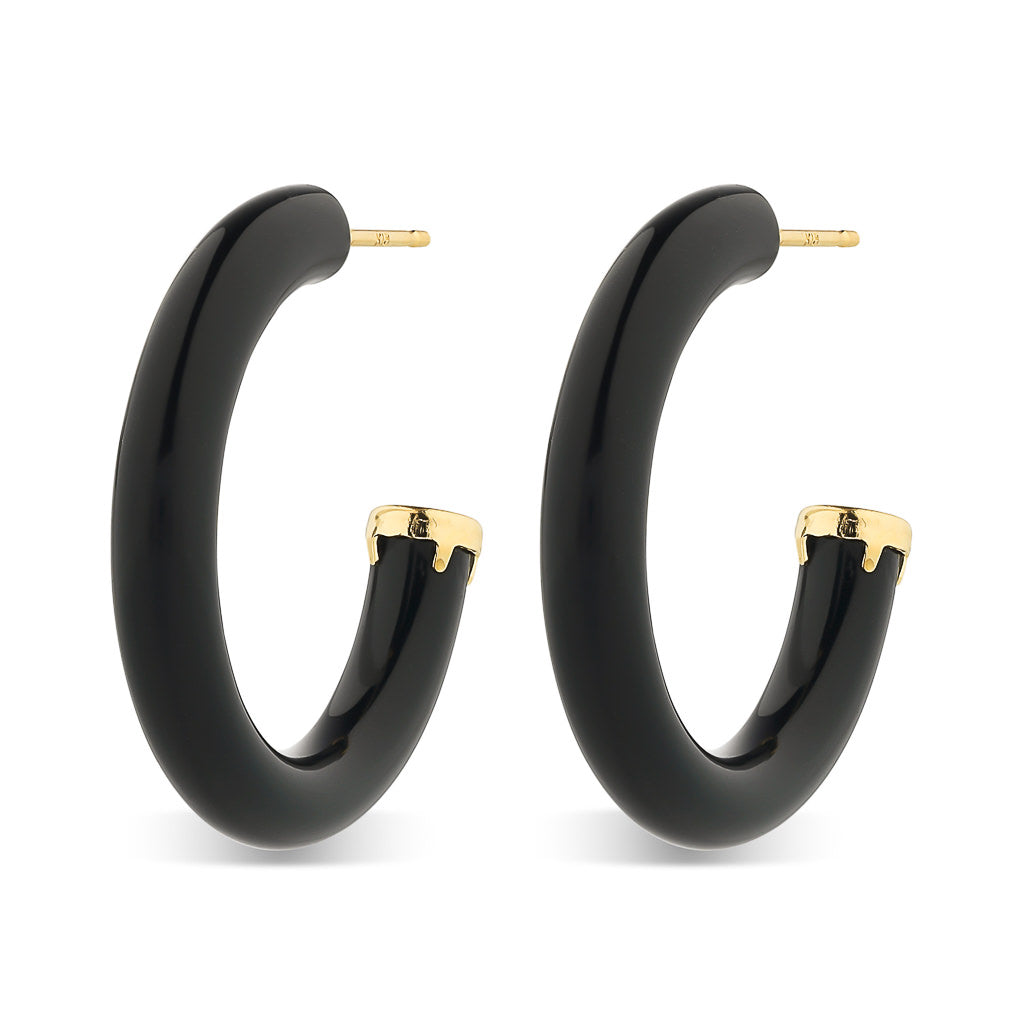 Black Onyx Hoop Earrings