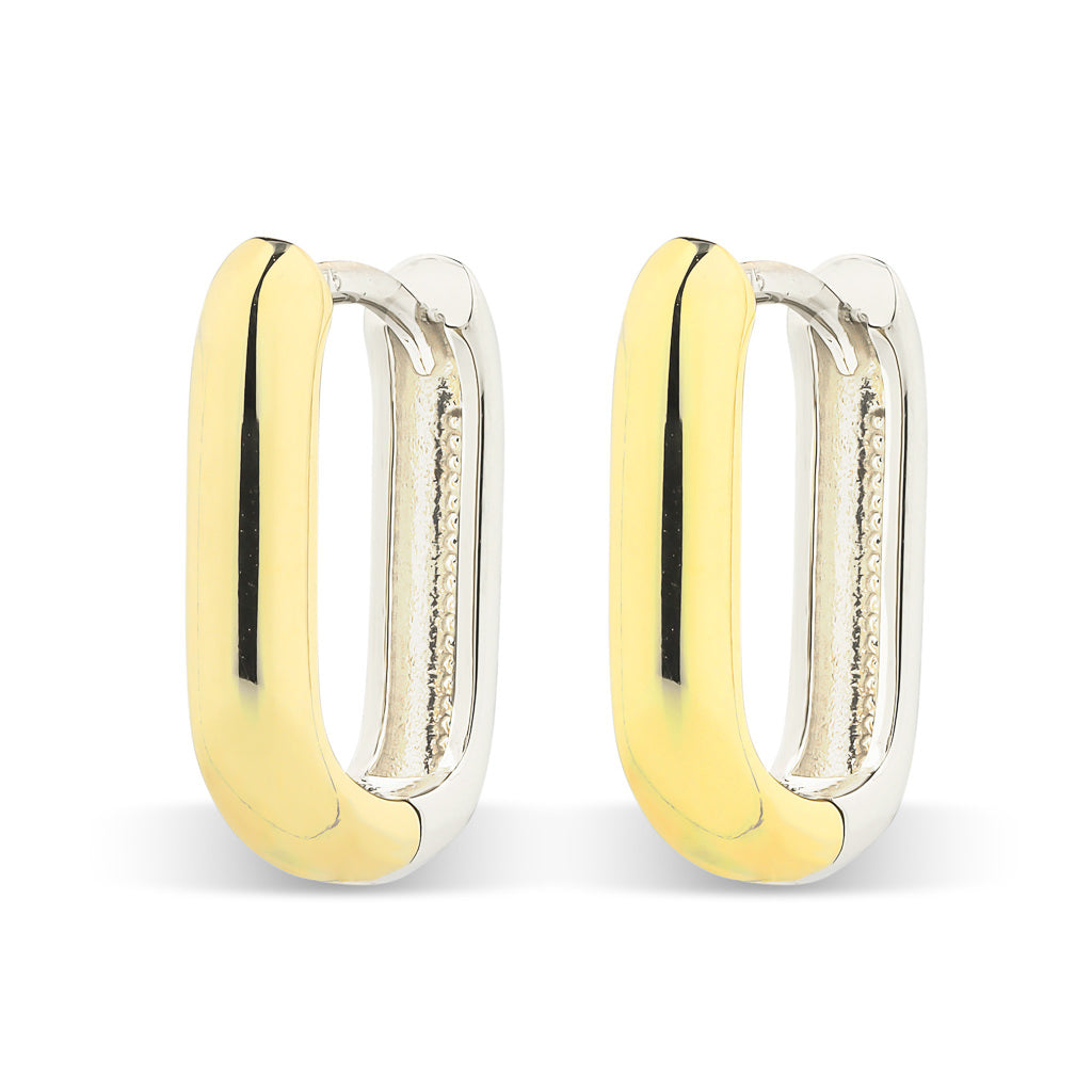 Yellow & White Gold Rectangle Hoops