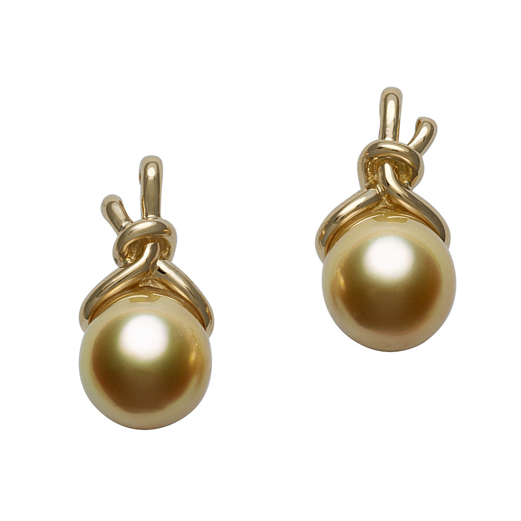 Gold Pearl Knot Stud Earrings