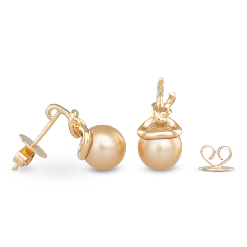 Gold Pearl Knot Stud Earrings