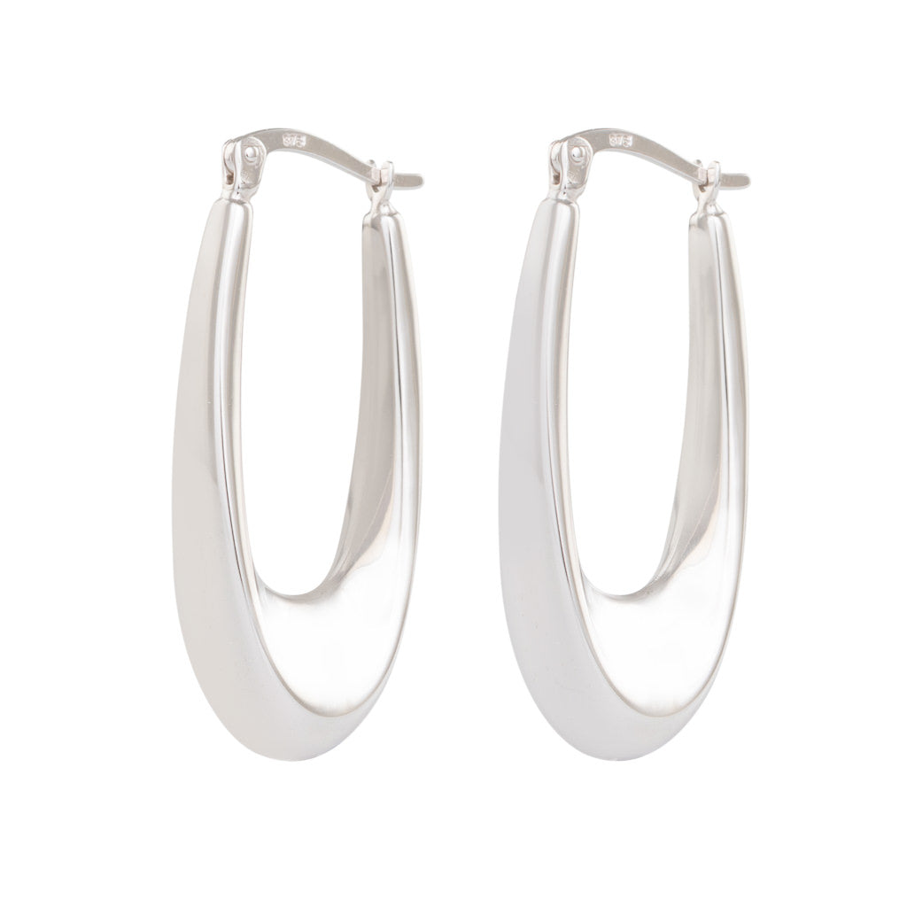 Elongated White Gold Hoop Earrings
