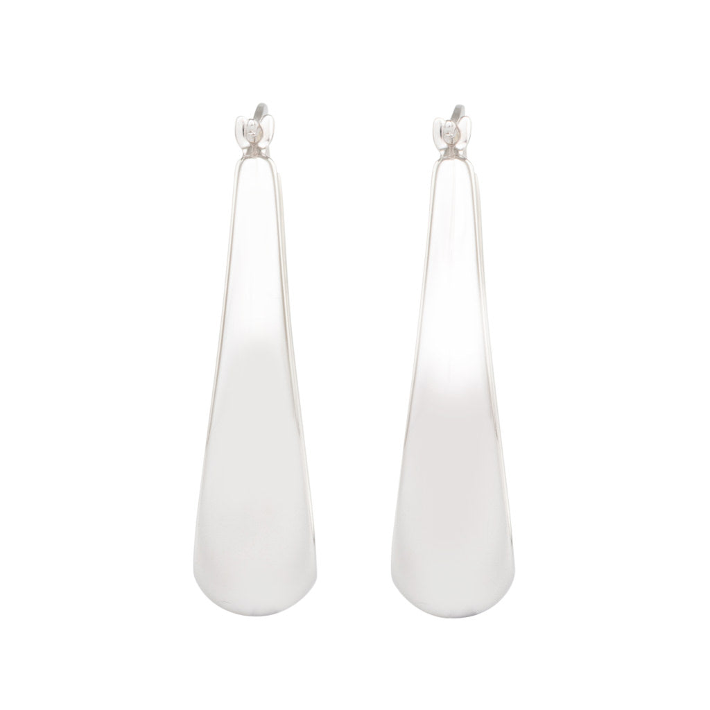 Elongated White Gold Hoop Earrings