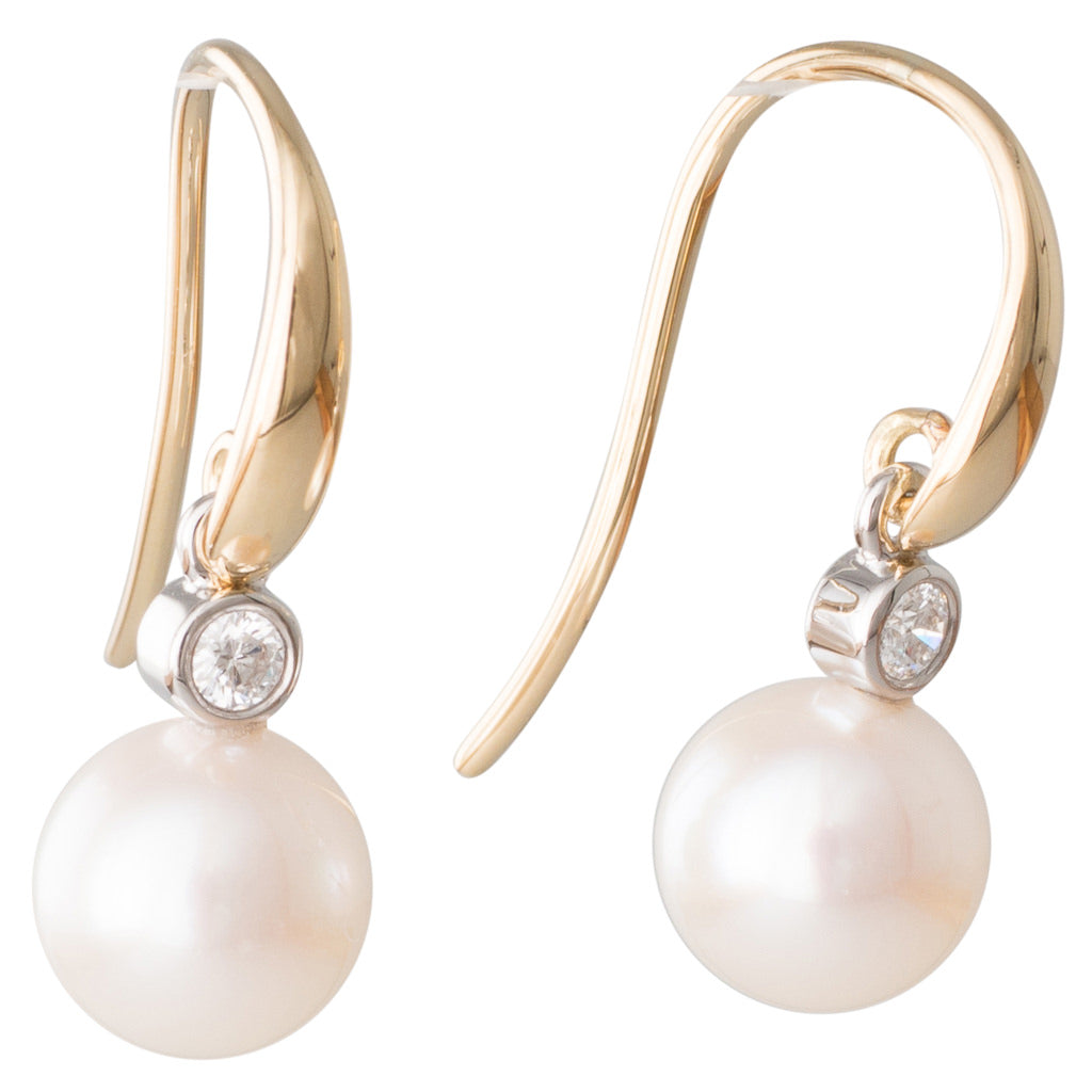 Akoya Pearl & Diamond Hook Earrings