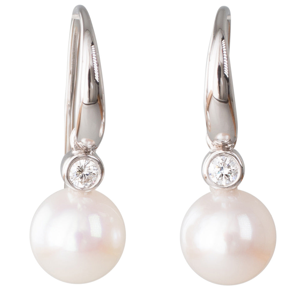 Akoya Pearl & Diamond Hook Earrings