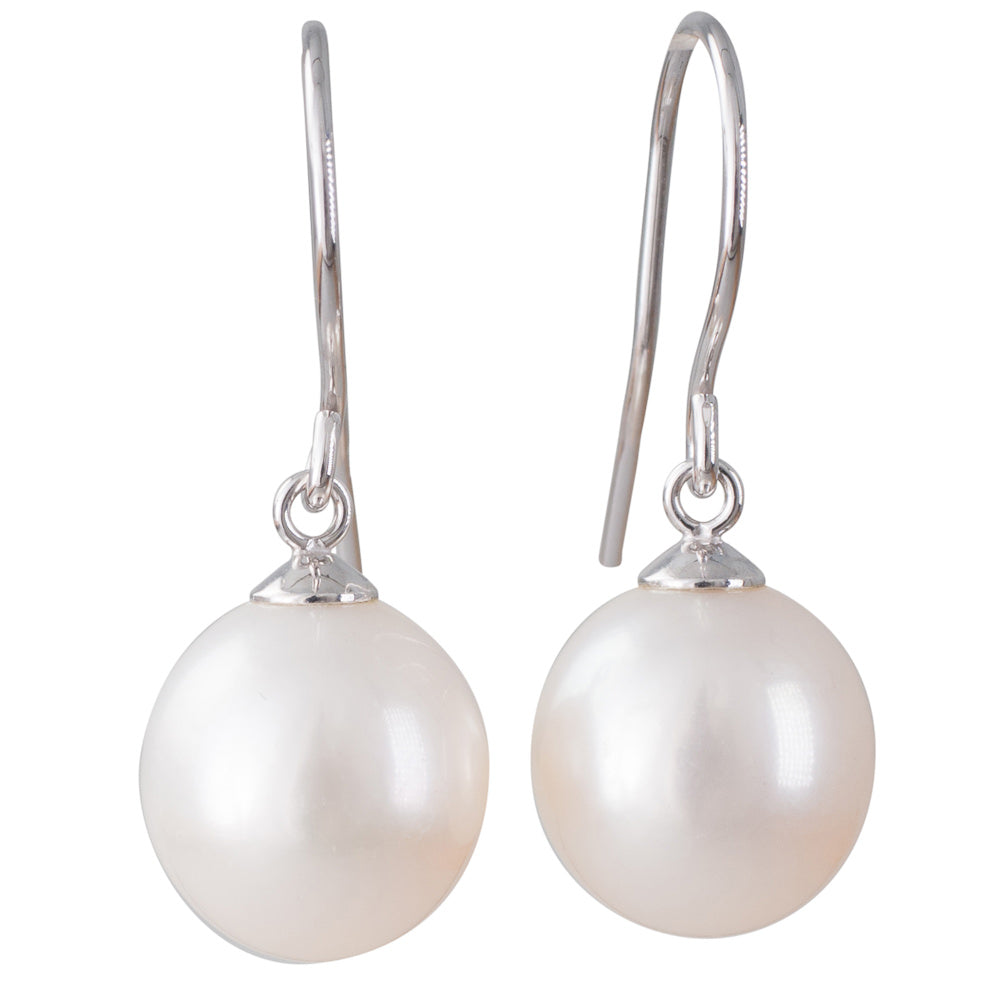 9mm White Freshwater Hook Earrings