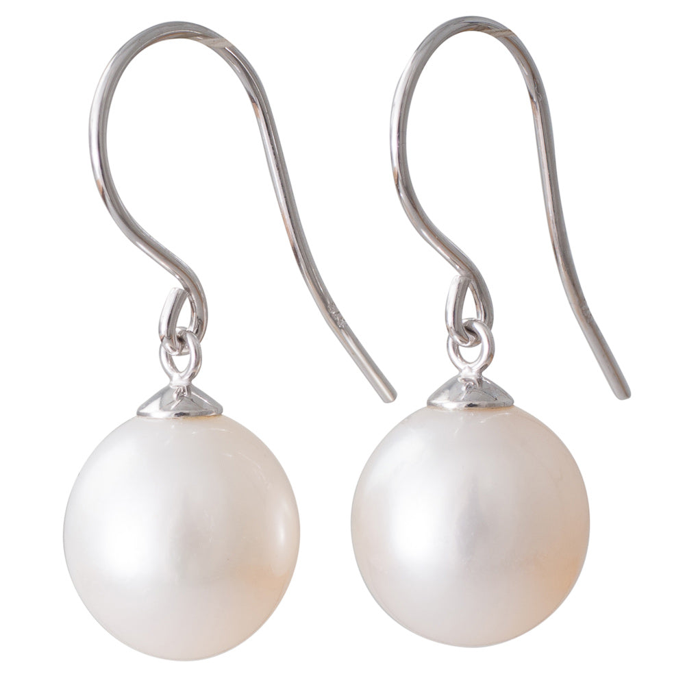 9mm White Freshwater Hook Earrings