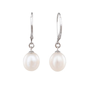 9mm White Freshwater Hook Earrings