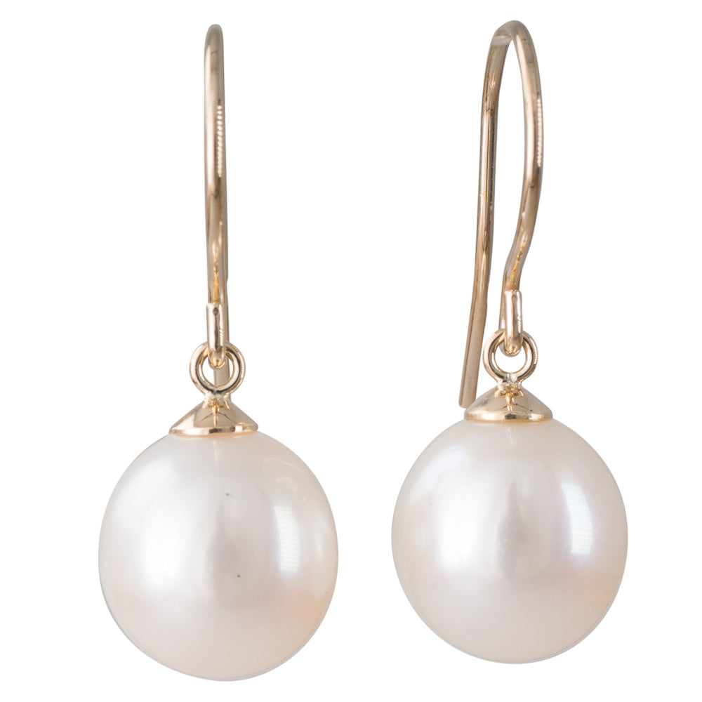 White Freshwater Hook Earrings 9mm