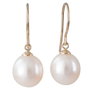 White Freshwater Hook Earrings 9mm