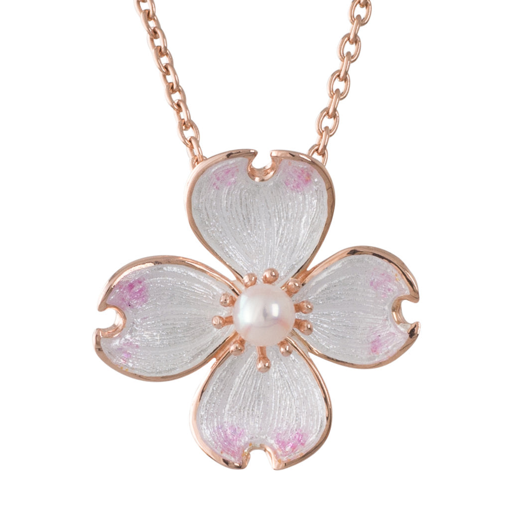 Pink & White Enamel Akoya Pendant