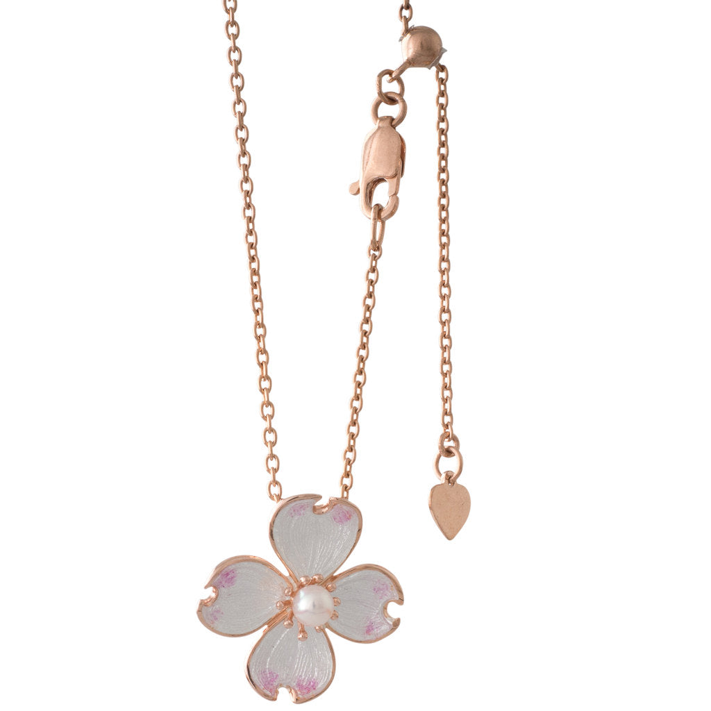 Pink & White Enamel Akoya Pendant