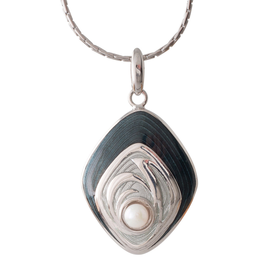 Grey Green Enamel Akoya Pendant