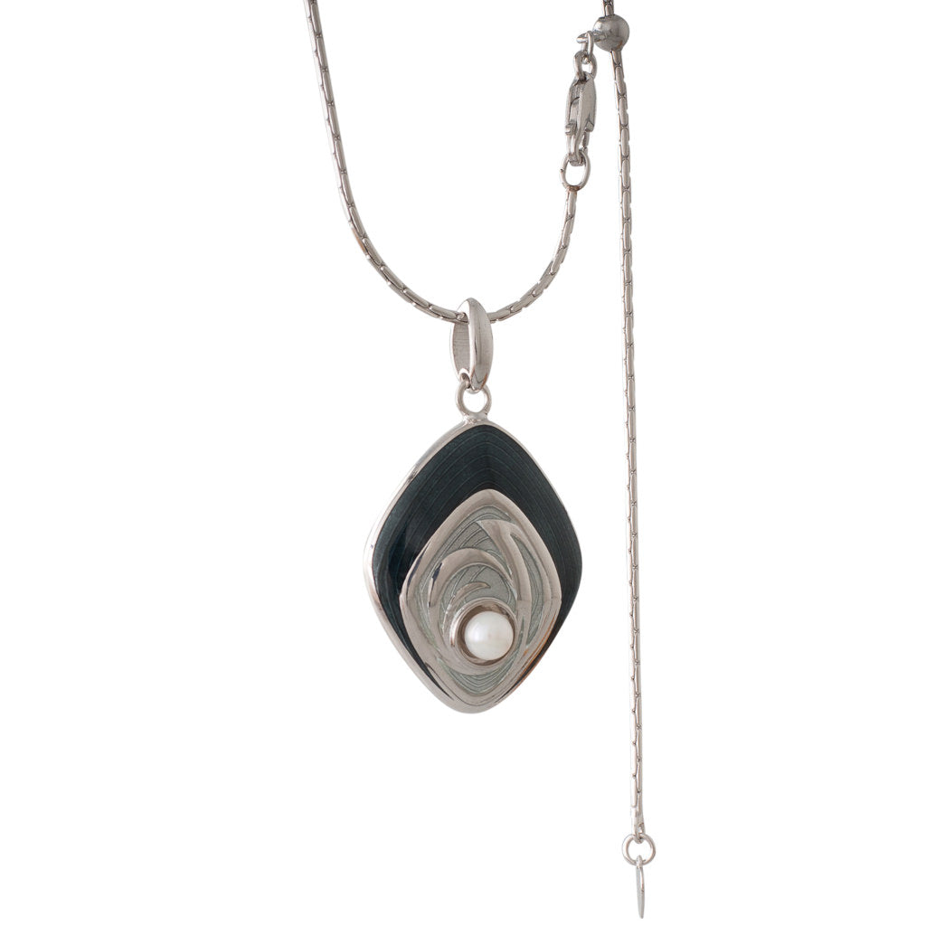 Grey Green Enamel Akoya Pendant