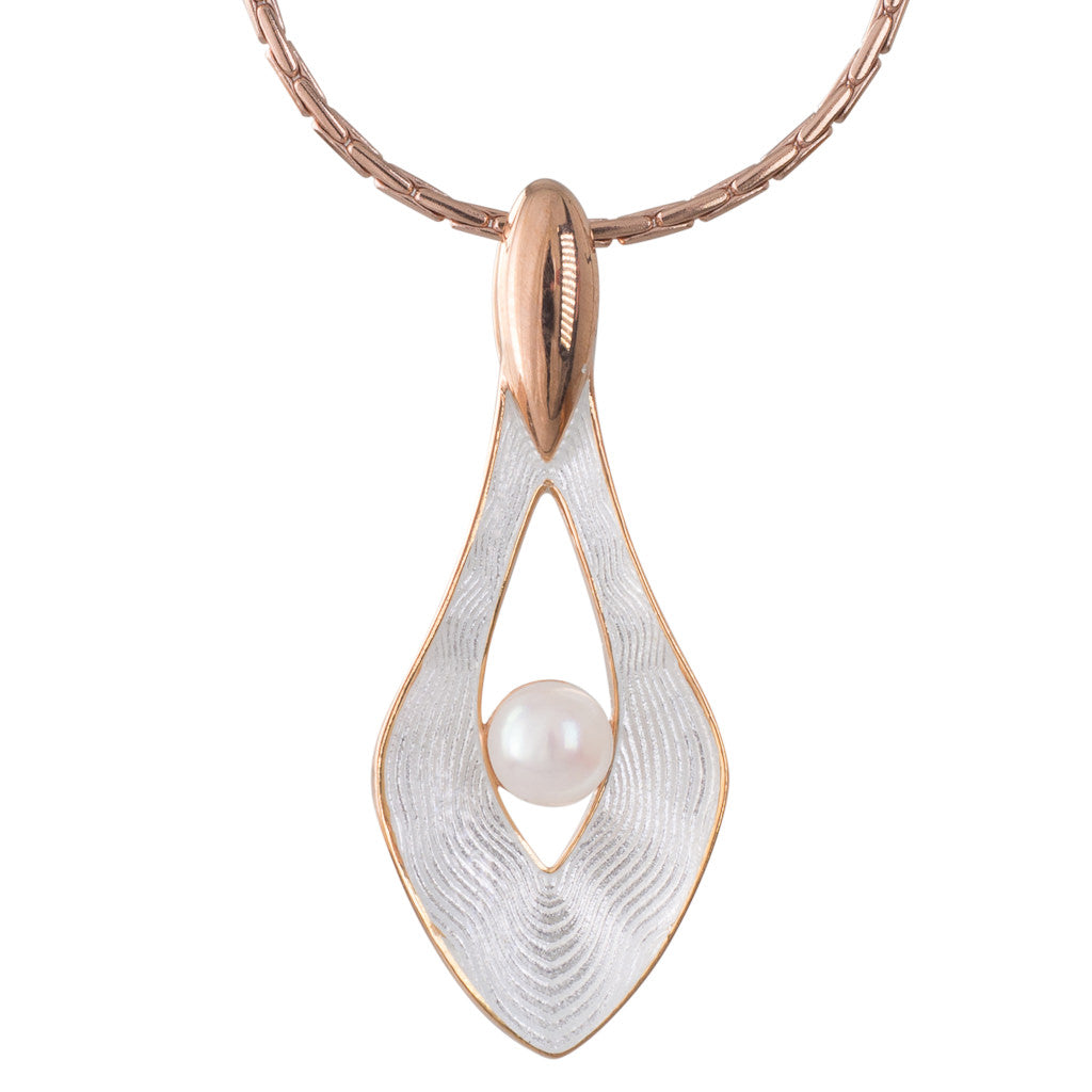 Pink & White Enamel Akoya Pendant