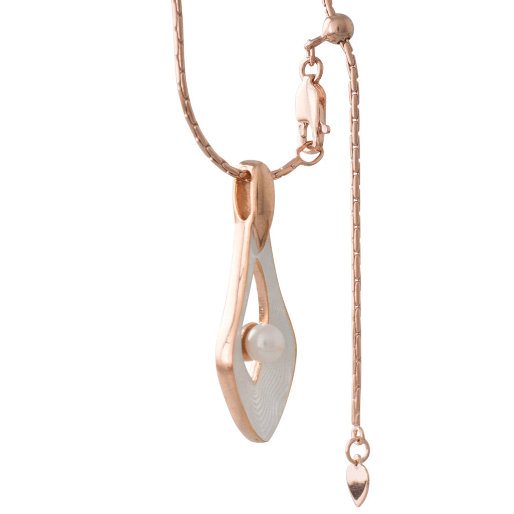 Pink & White Enamel Akoya Pendant