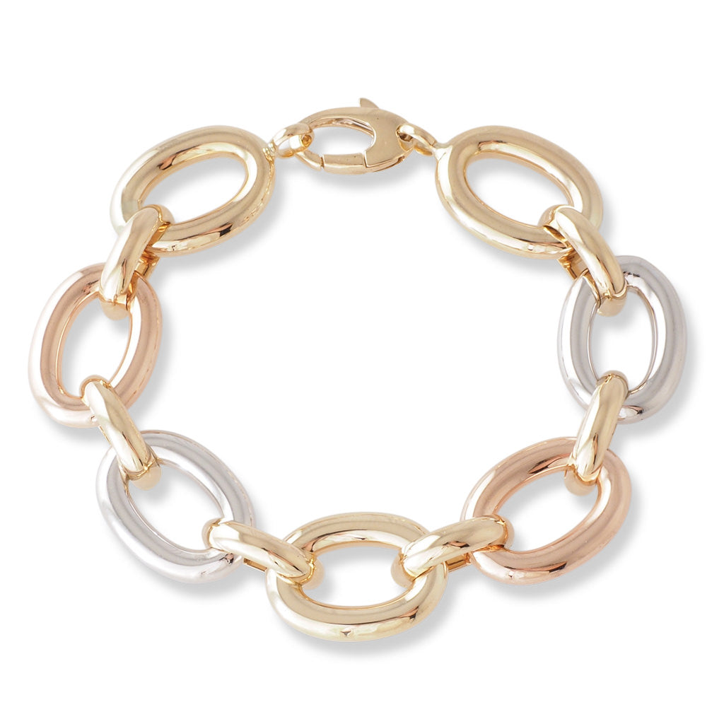 Tri-Colour Gold Oval Link Bracelet