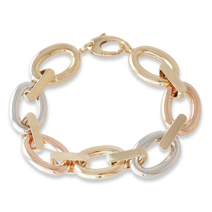 Tri-Colour Gold Oval Link Bracelet