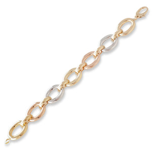 Tri-Colour Gold Oval Link Bracelet