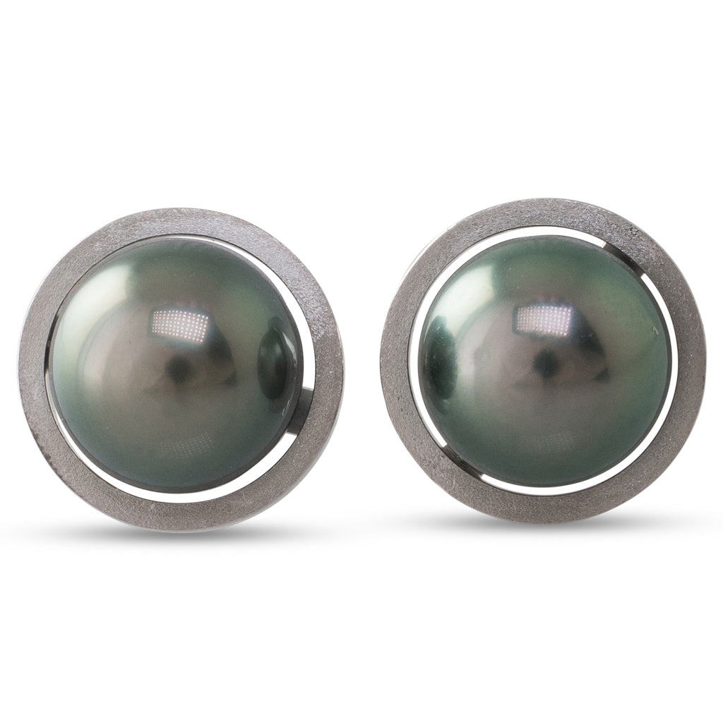 Heavy Bezel Set Tahitian Studs