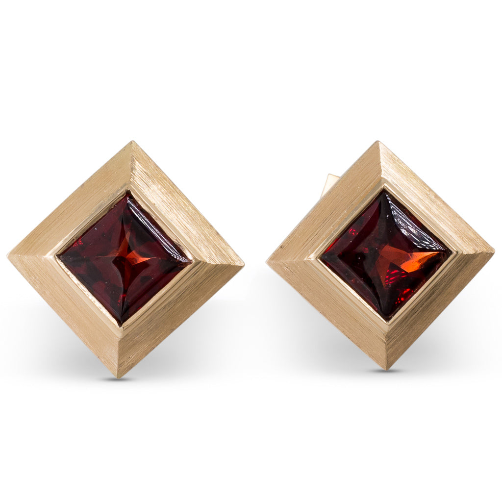 Yellow Gold Garnet Bezel Studs