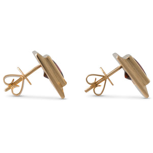 Yellow Gold Garnet Bezel Studs