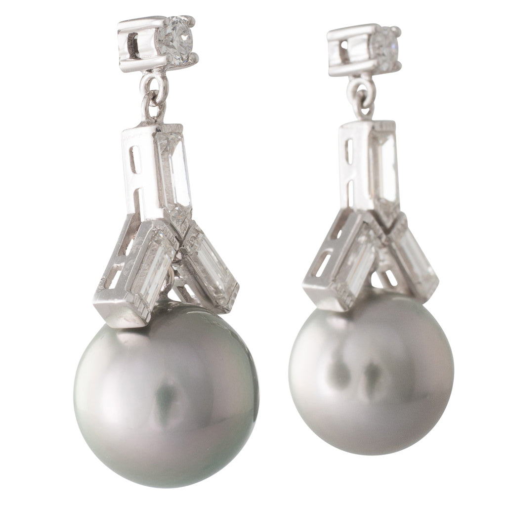 Silver Tahitian & Diamond Earrings