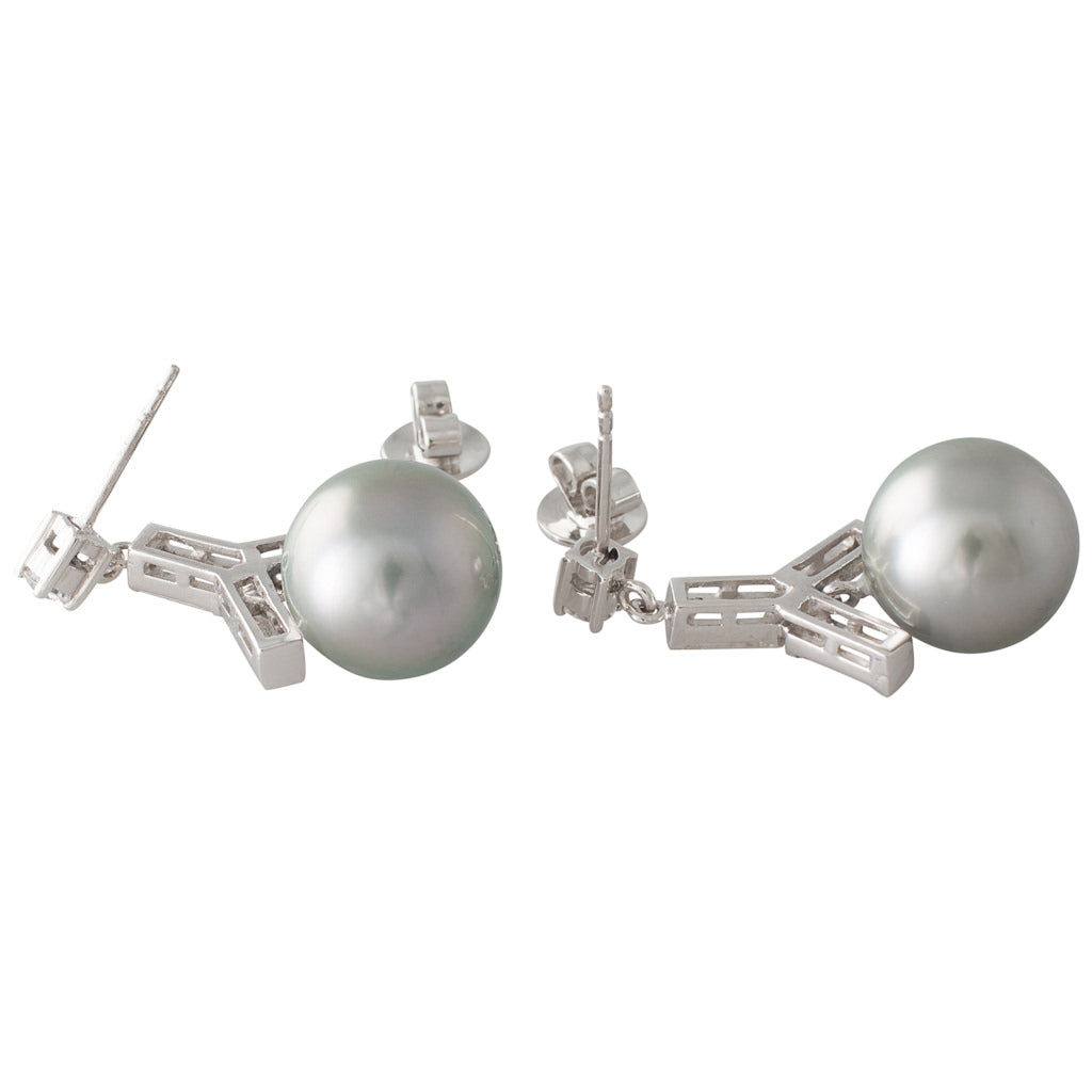 Silver Tahitian & Diamond Earrings