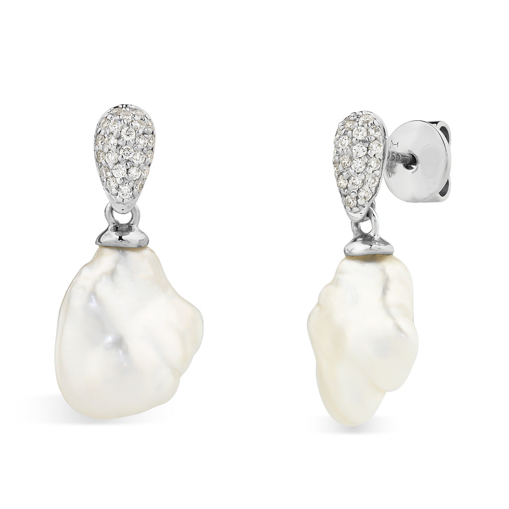 South Sea Keshi & Diamond Earrings