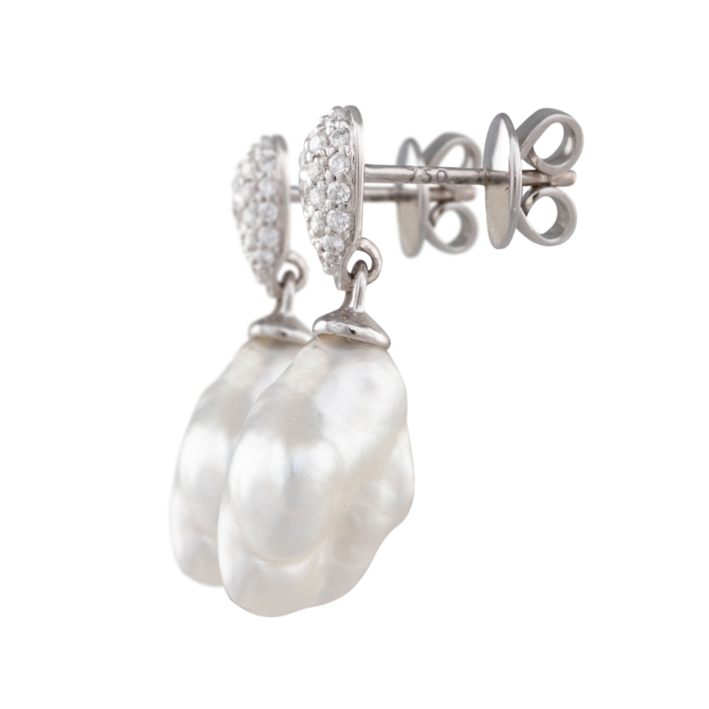 South Sea Keshi & Diamond Earrings