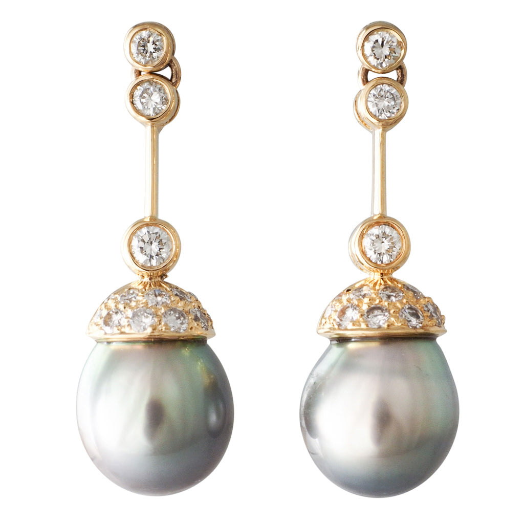 Tahitian Pearl & Diamond Earrings