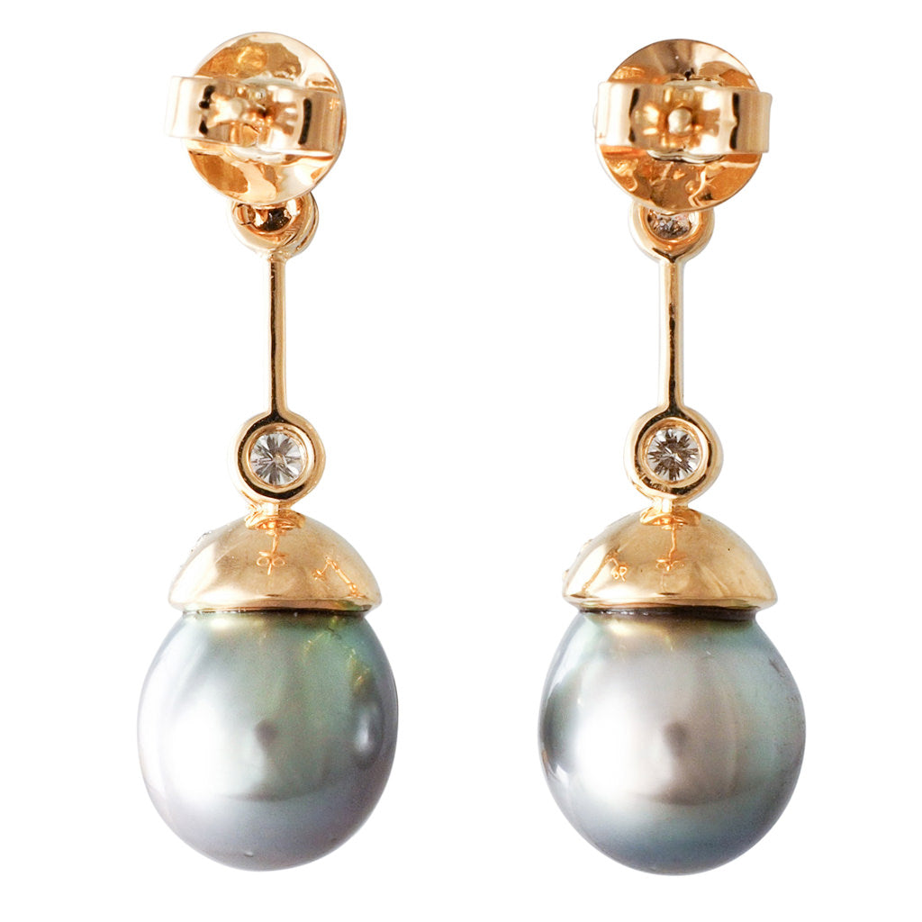 Tahitian Pearl & Diamond Earrings