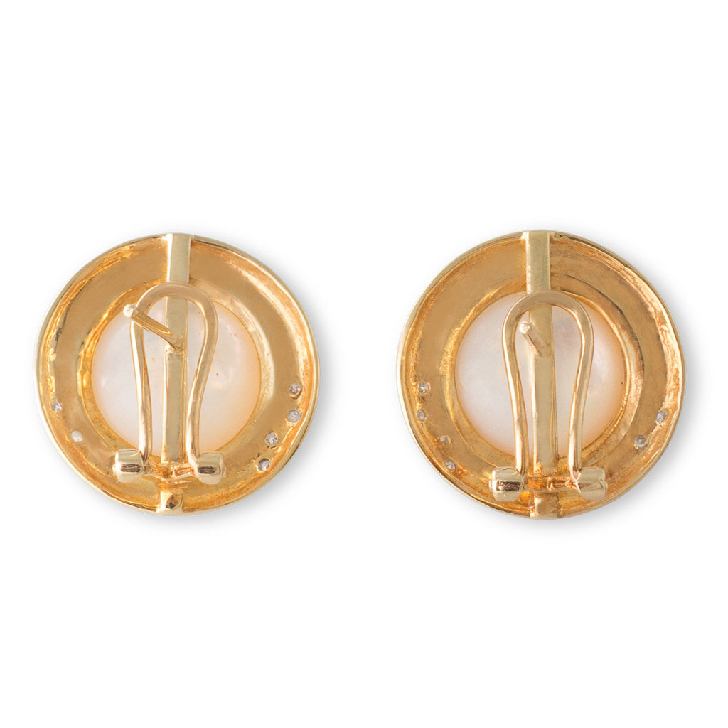 Pair Mabe Pearl & Diamond Earrings
