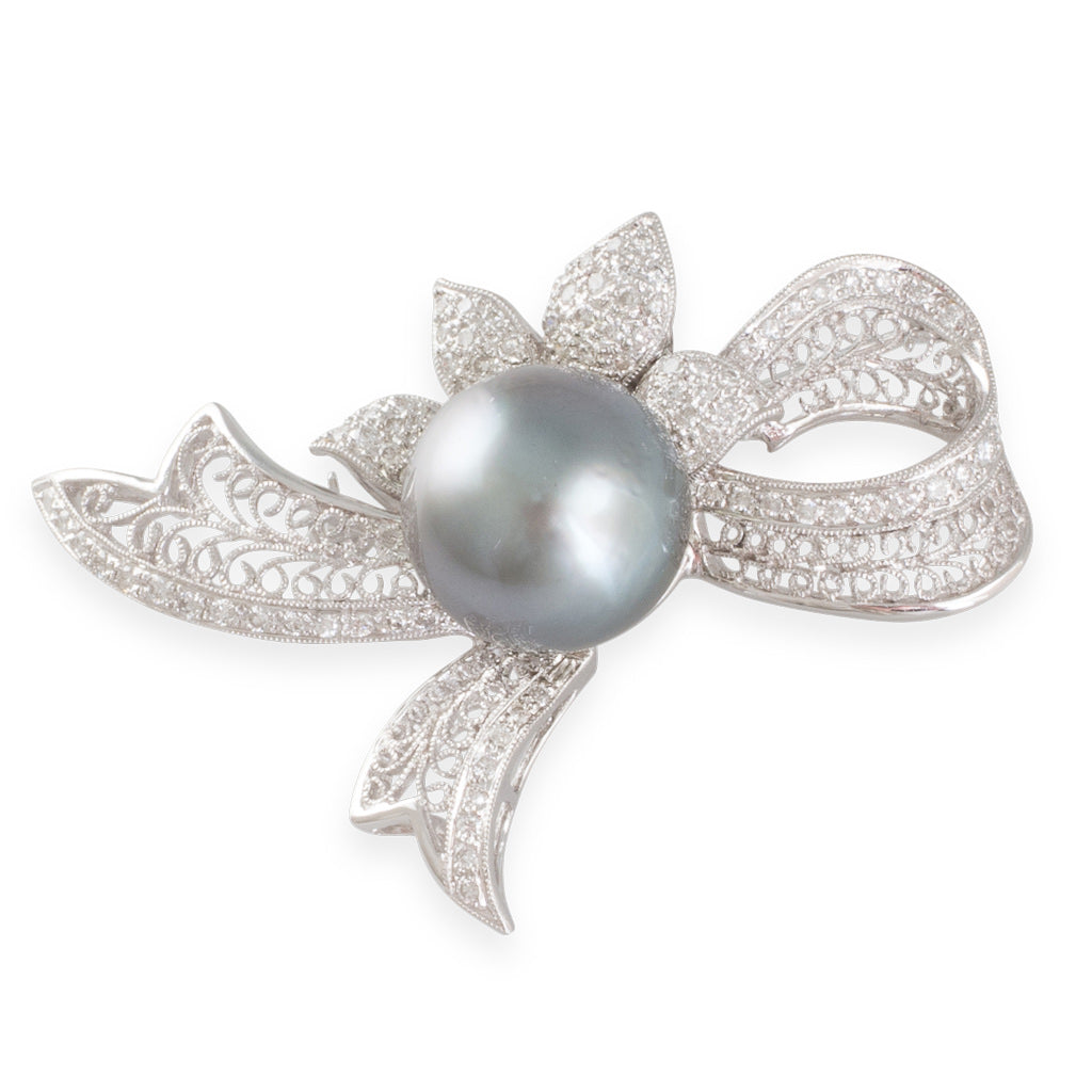 A Tahitian Pearl & Diamond Brooch