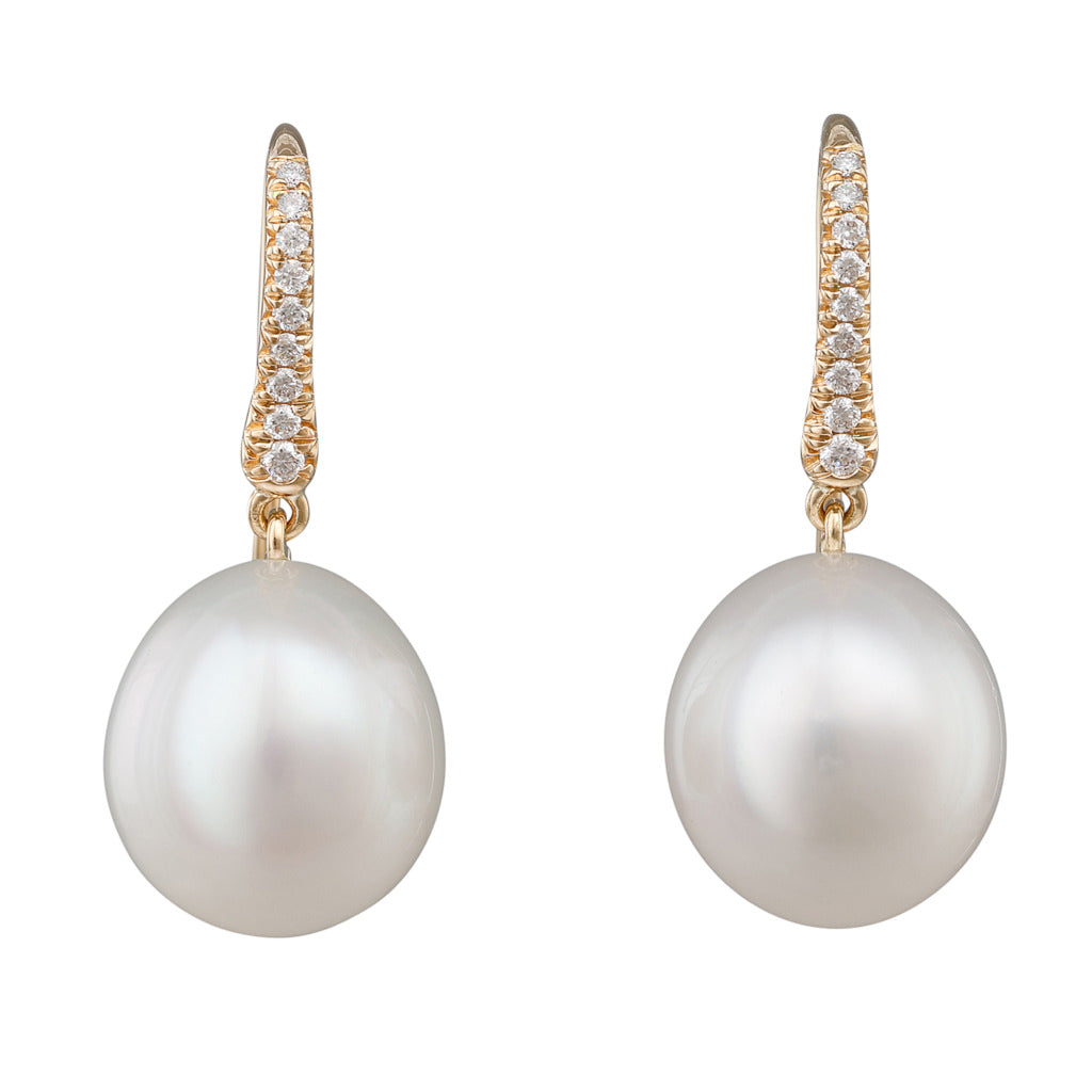 South Sea Pearl & Diamond Hooks