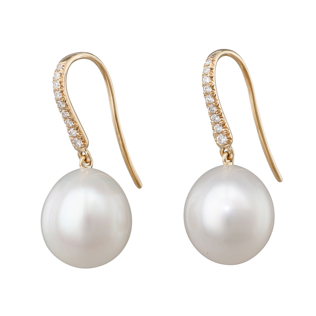 South Sea Pearl & Diamond Hooks