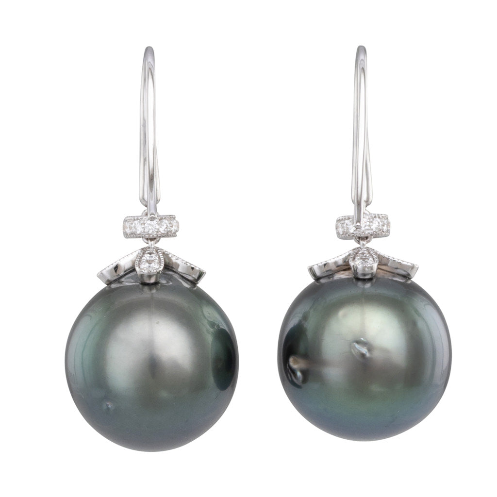 Tahitian Pearl & Diamond Hooks