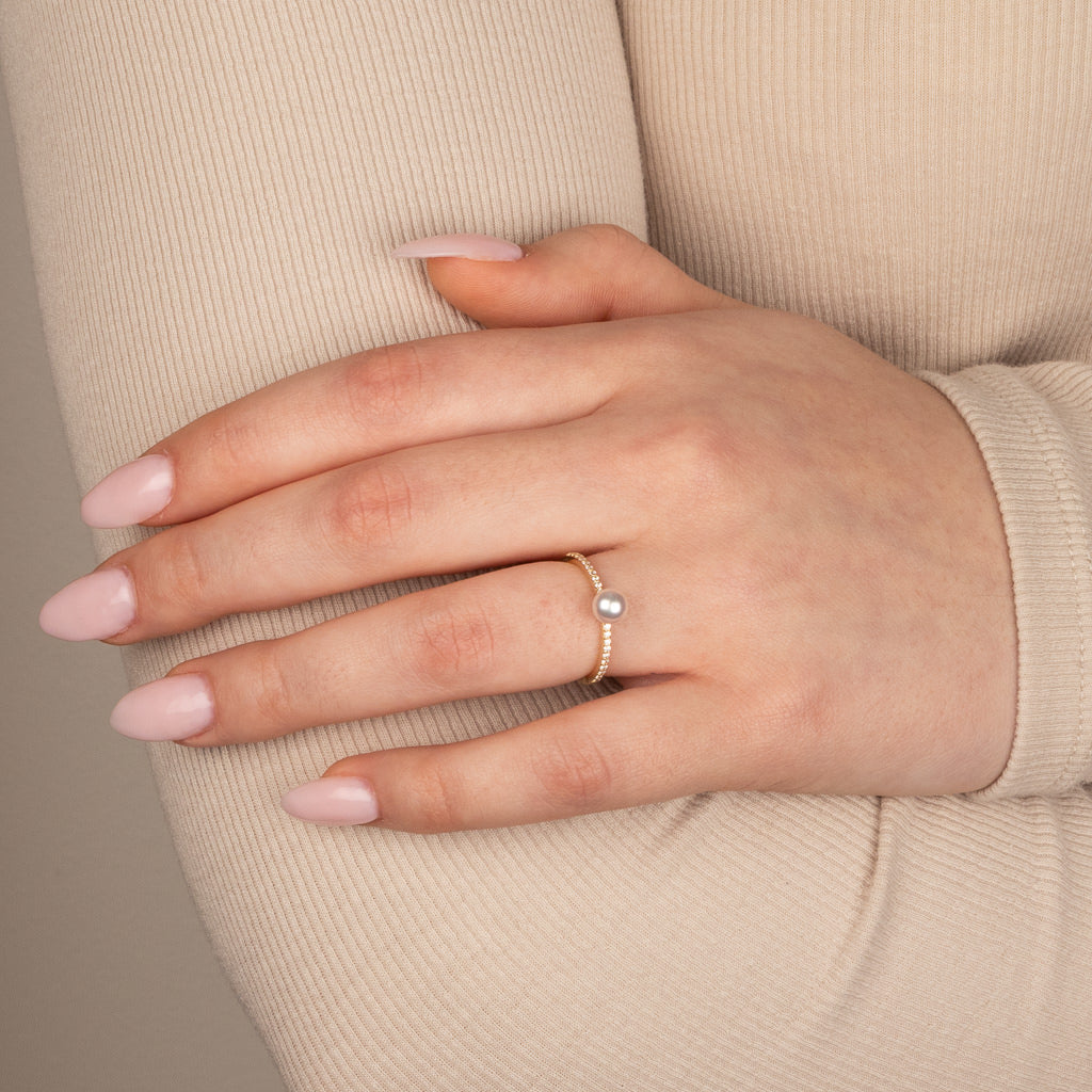 Japanese Akoya Pearl & Diamond Ring