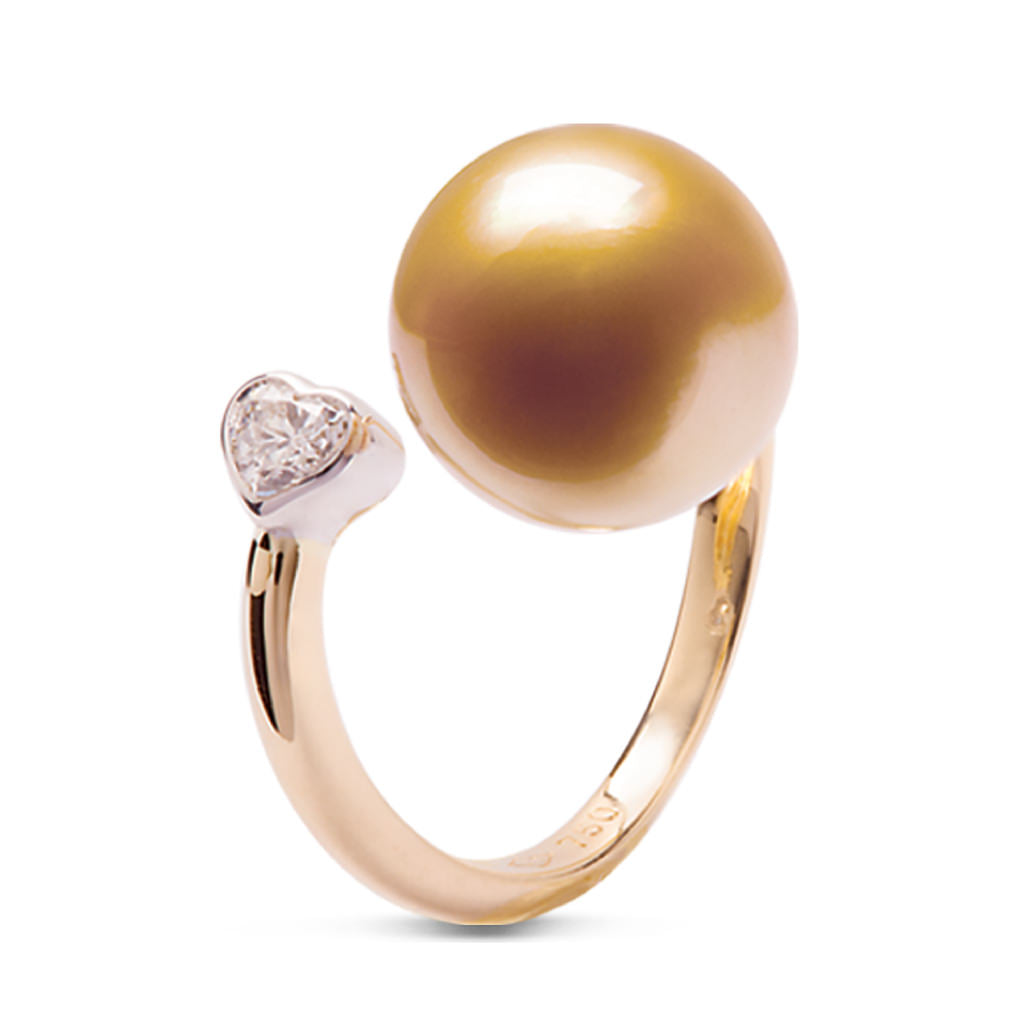 Gold South Sea & Heart Diamond Ring