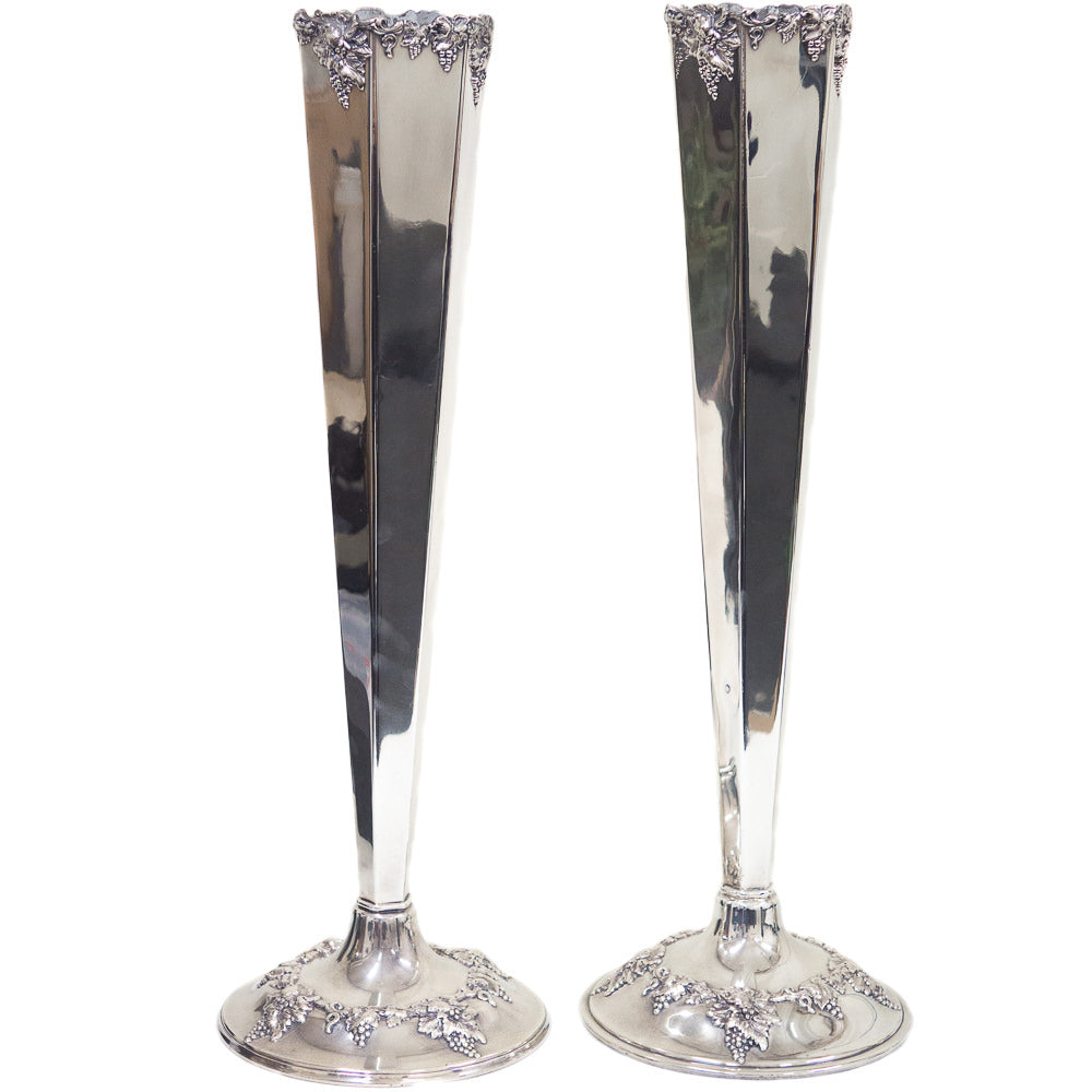 A Pair of Tall Silver Plate Vases